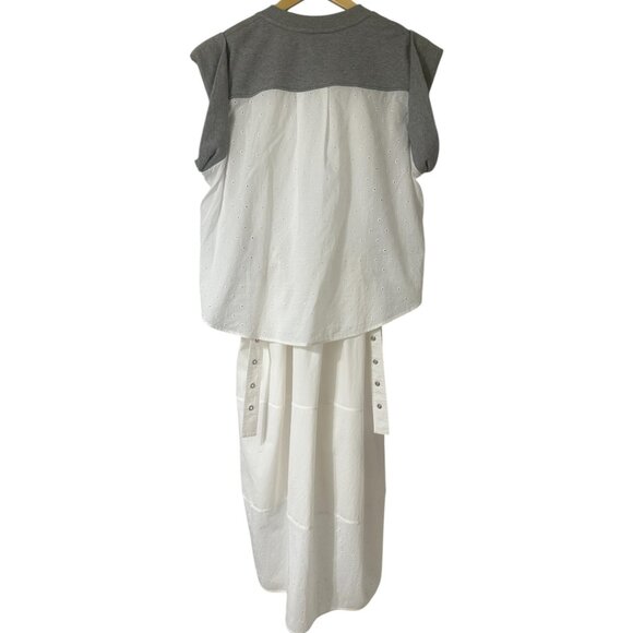 3.1 Phillip Lim Rolled Sleeve Mix Media Eyelet Tiered Cotton Midi Dress Size L - Picture 7 of 16